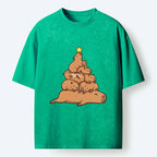 Kyoto-Lion Funny Stacked Capybara Christmas Tree Washed T-Shirt