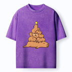Kyoto-Lion Funny Stacked Capybara Christmas Tree Washed T-Shirt