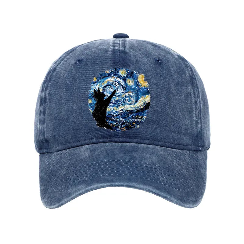 black cat washed cap for daily wear