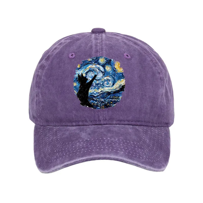 black cat washed cap for daily wear