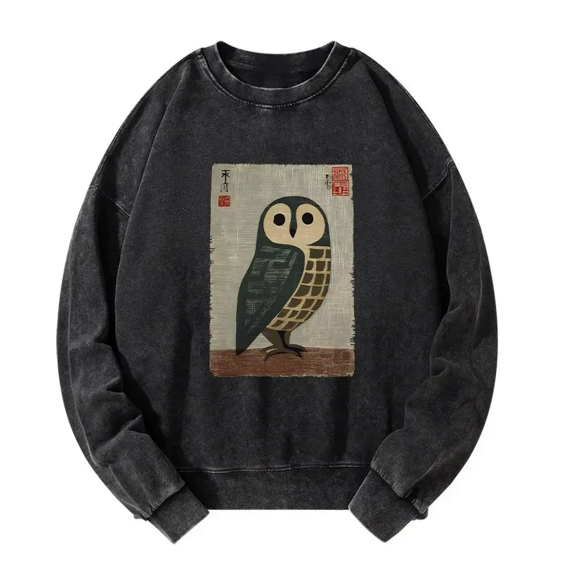 Japanese Art Owl Sweatshirt for Daily Wear