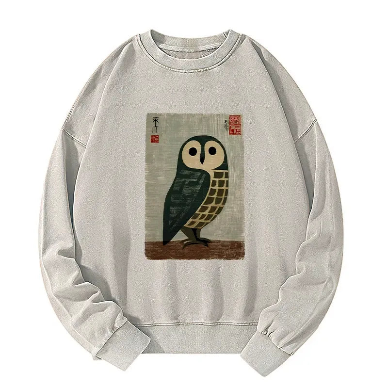 Japanese Art Owl Sweatshirt for Daily Wear