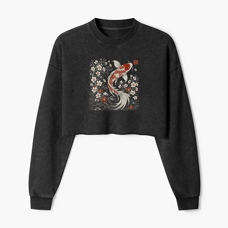 Vintage Sakura Washed Crop Sweatshirt