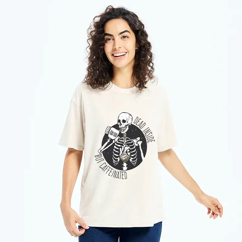 Kyoto-Lion Dead Inside But Caffeinated Washed T-Shirt