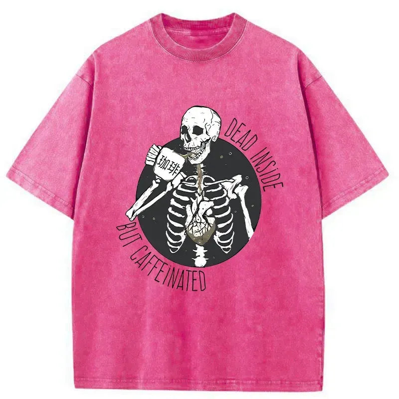 Kyoto-Lion Dead Inside But Caffeinated Washed T-Shirt