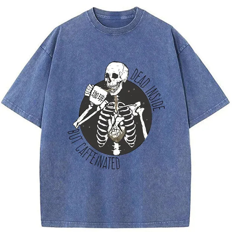 Kyoto-Lion Dead Inside But Caffeinated Washed T-Shirt