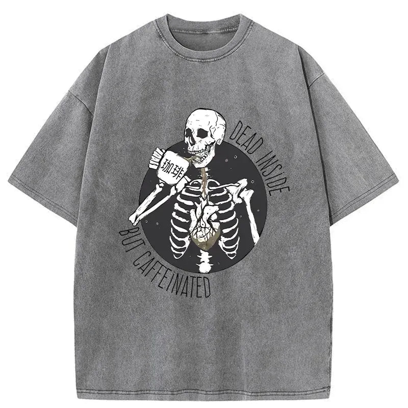 Kyoto-Lion Dead Inside But Caffeinated Washed T-Shirt