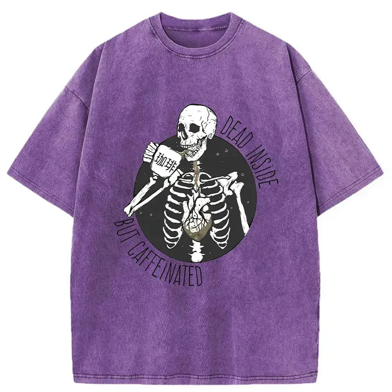Kyoto-Lion Dead Inside But Caffeinated Washed T-Shirt