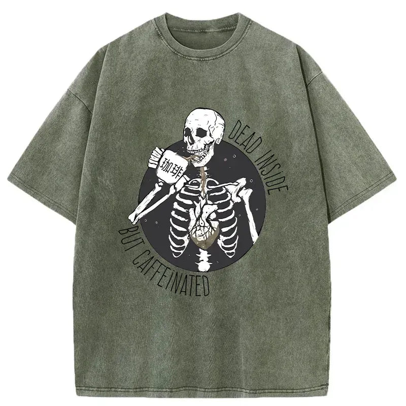 Kyoto-Lion Dead Inside But Caffeinated Washed T-Shirt