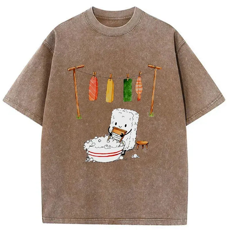 Japanese Sushi Washed T-Shirt for Summer