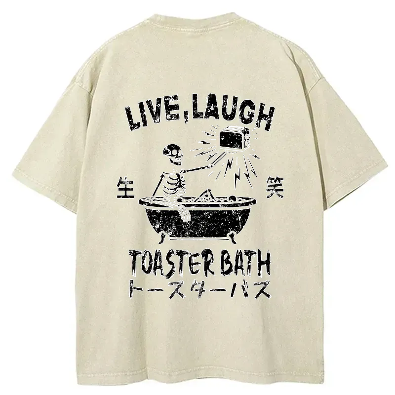 Kyoto-Lion Funny Electric Shock Skeleton Back Washed T-Shirt