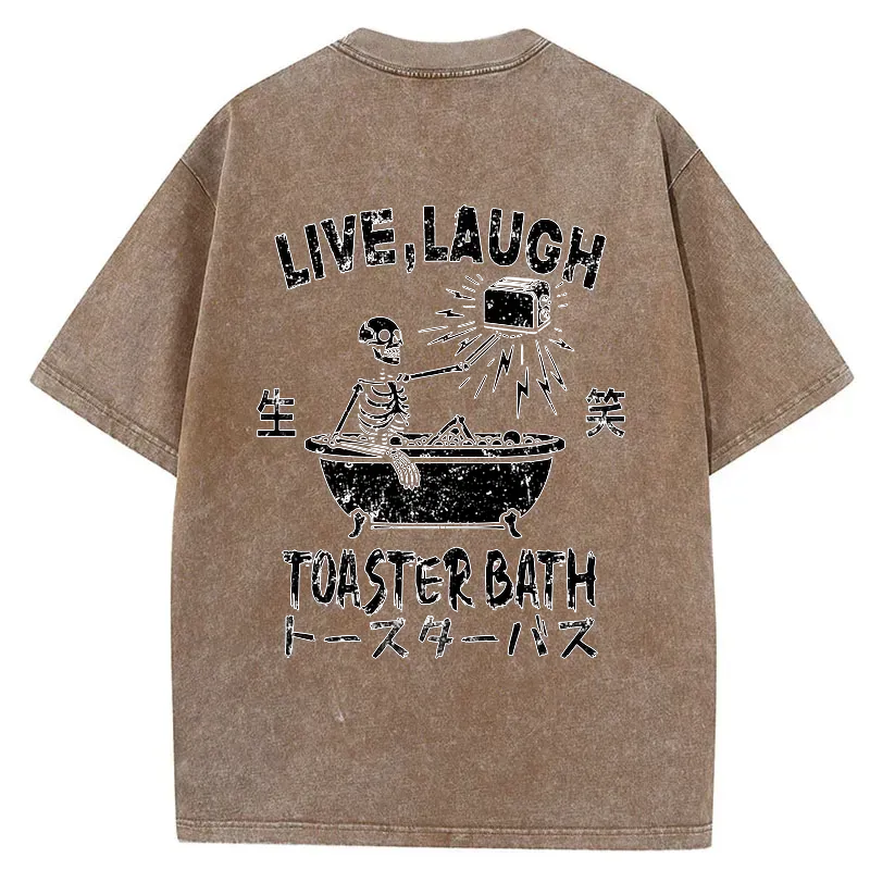 Kyoto-Lion Funny Electric Shock Skeleton Back Washed T-Shirt