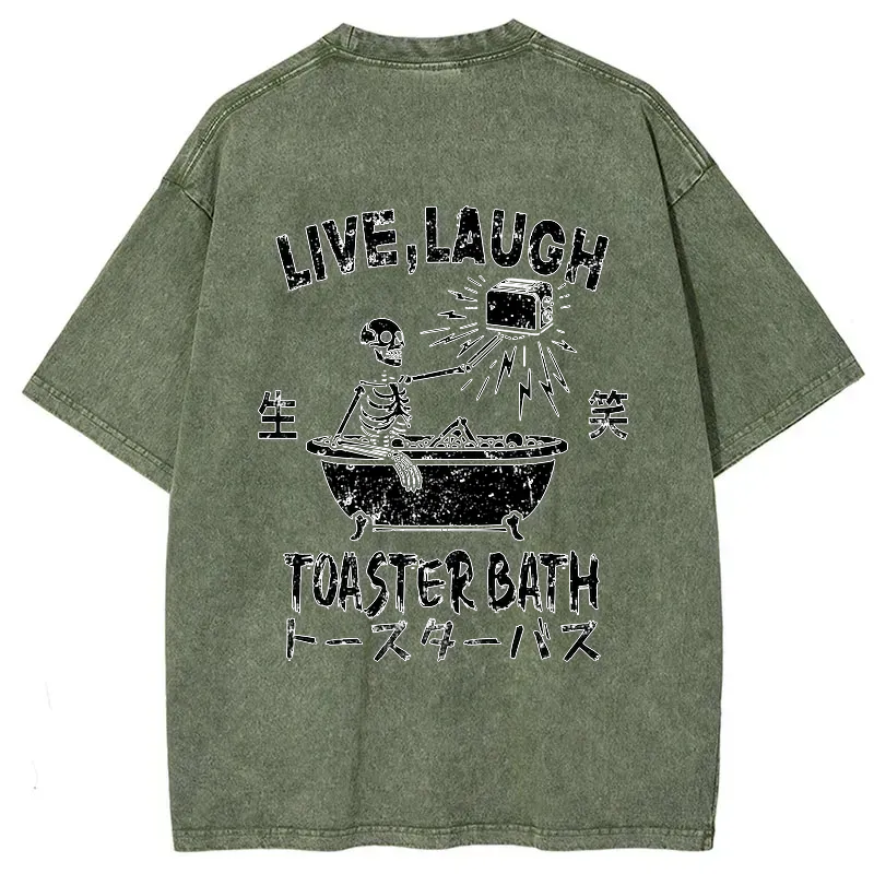 Kyoto-Lion Funny Electric Shock Skeleton Back Washed T-Shirt