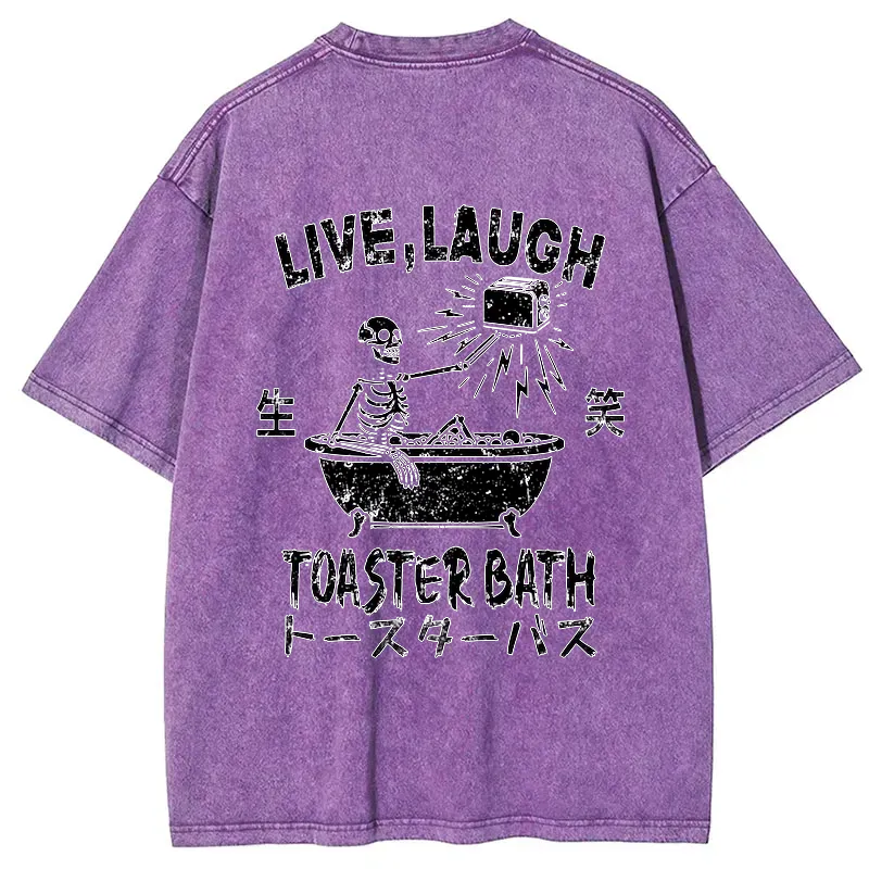 Kyoto-Lion Funny Electric Shock Skeleton Back Washed T-Shirt