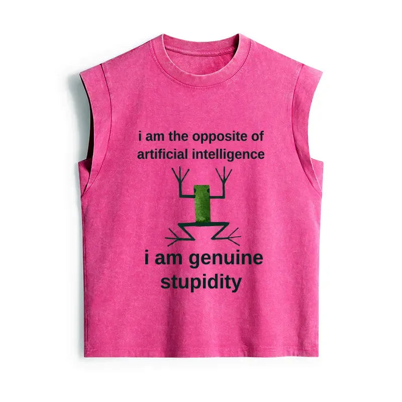 Kyoto-Lion Genuine Stupidity Frog Meme Women's Washed Tank Tops