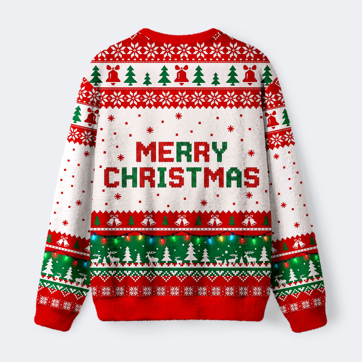 Kyoto-Lion Cute Cat In Xmas Tree Outfit Fuzzy Christmas Ugly Sweatshirt