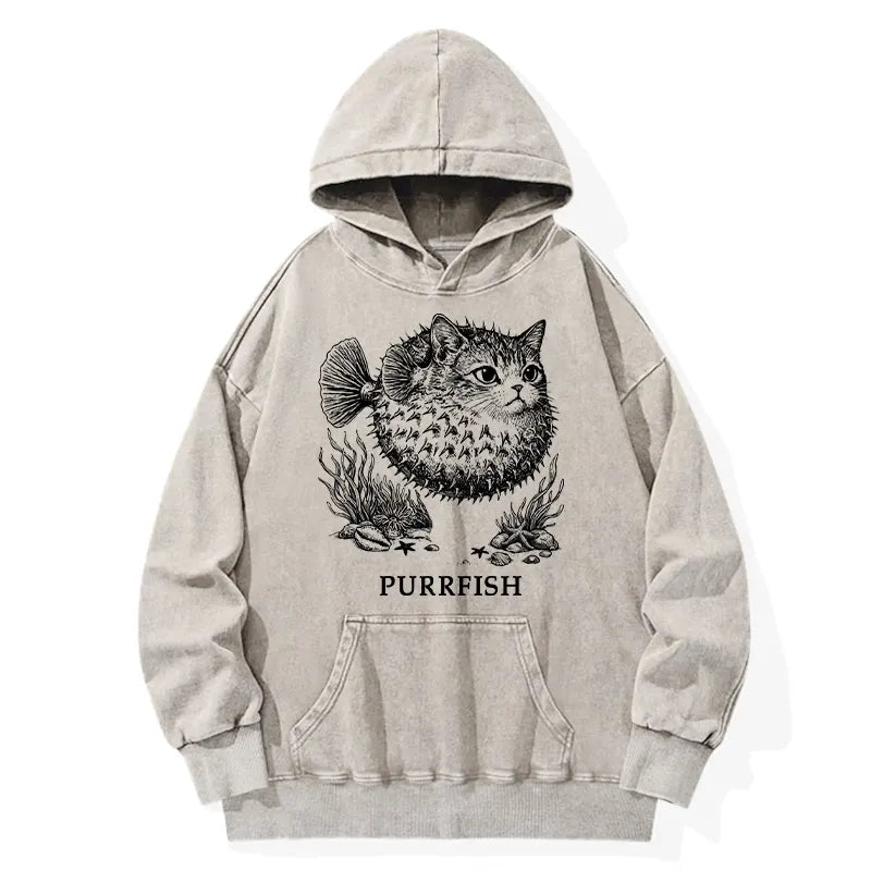 Kyoto-Lion Spiky Puffer With Cute Cat Head Washed Hoodie