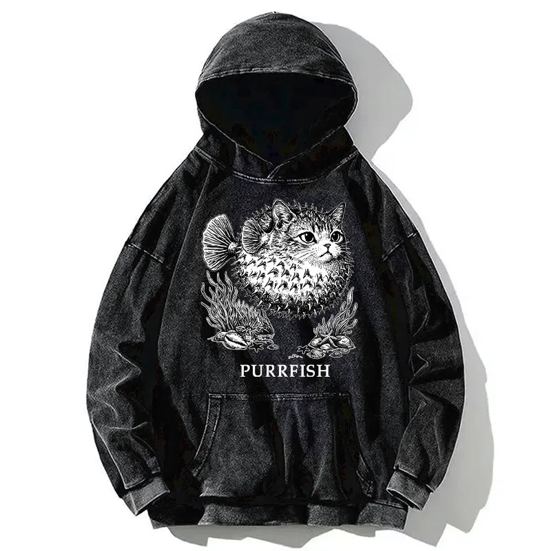 Kyoto-Lion Spiky Puffer With Cute Cat Head Washed Hoodie