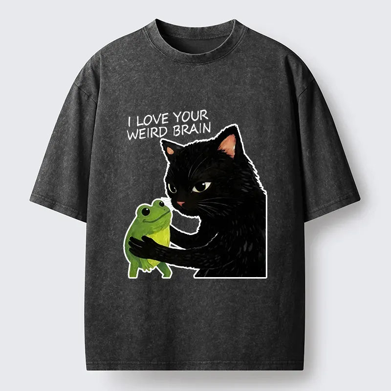 Kyoto-Lion Cat Eats Frog Washed T-Shirt
