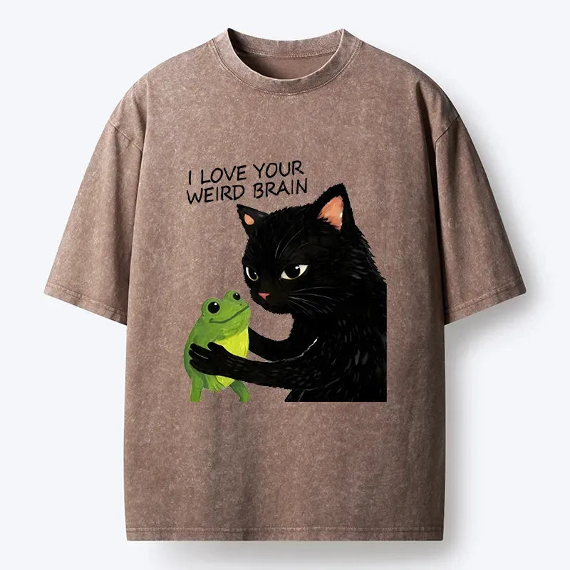 Kyoto-Lion Cat Eats Frog Washed T-Shirt