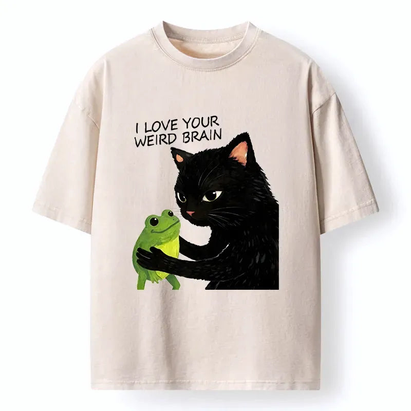 Kyoto-Lion Cat Eats Frog Washed T-Shirt