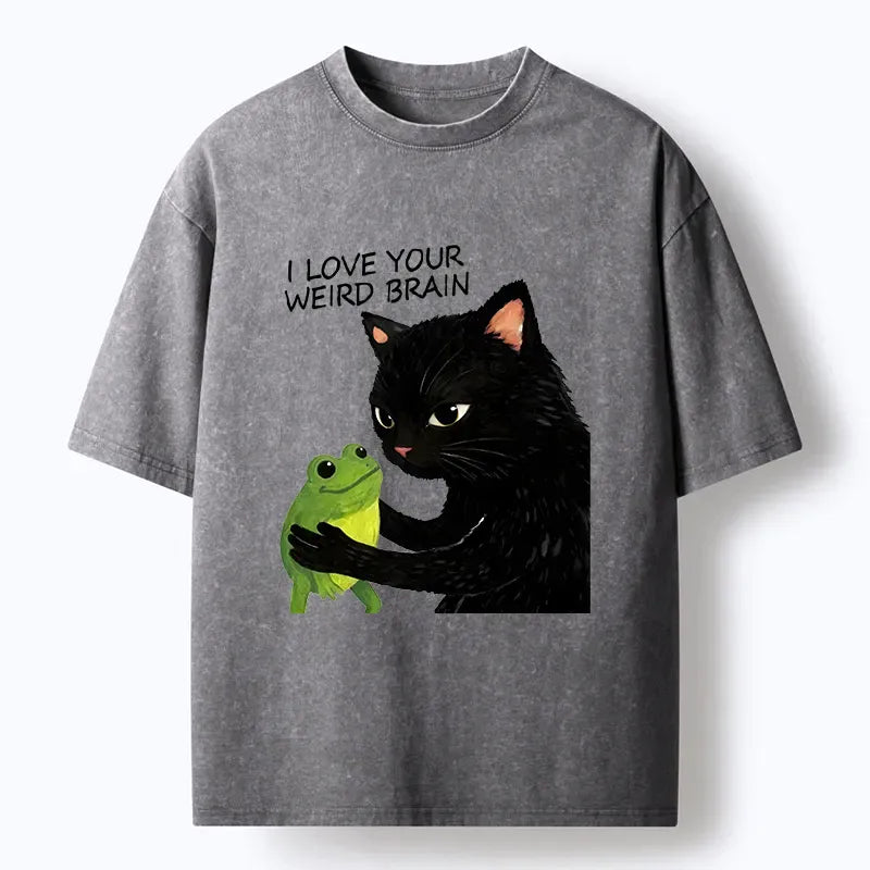 Kyoto-Lion Cat Eats Frog Washed T-Shirt