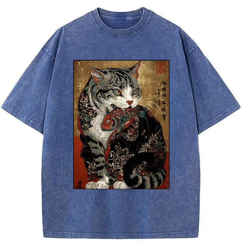 Washed Ukiyo-e T-Shirt for Summer