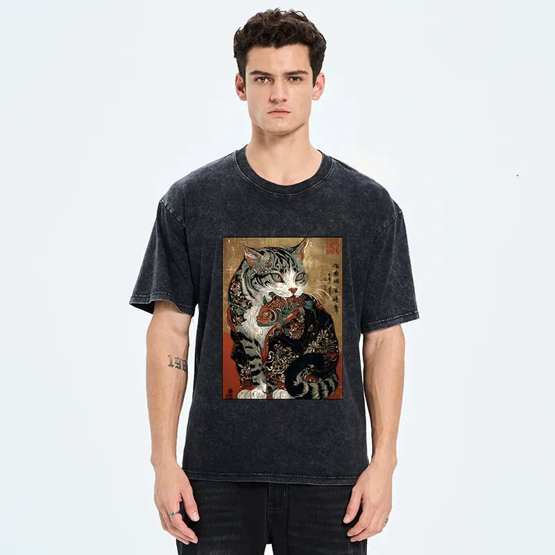 Washed Ukiyo-e T-Shirt for Summer