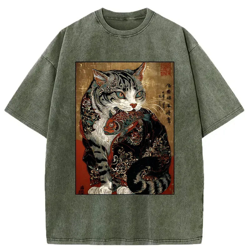 Washed Ukiyo-e T-Shirt for Summer