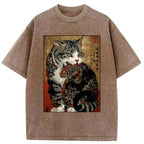 Kyoto-Lion Gorgeous Cat Eats Fish Washed T-Shirt