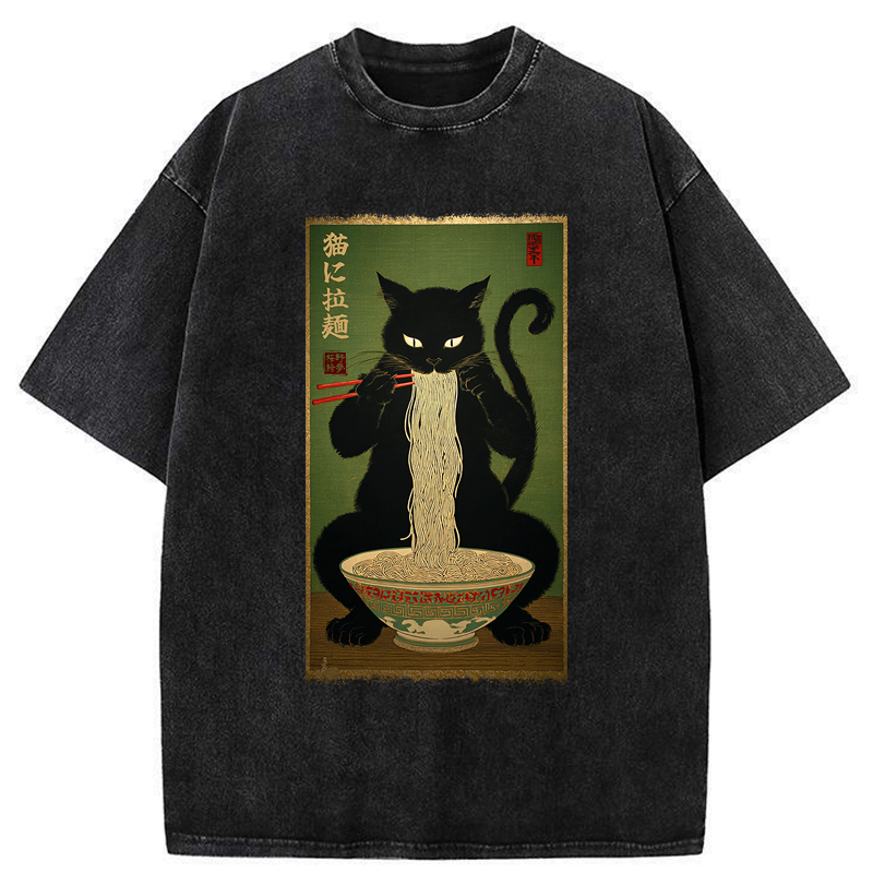 Kyoto-Lion Noodle Master Cat Washed T-Shirt