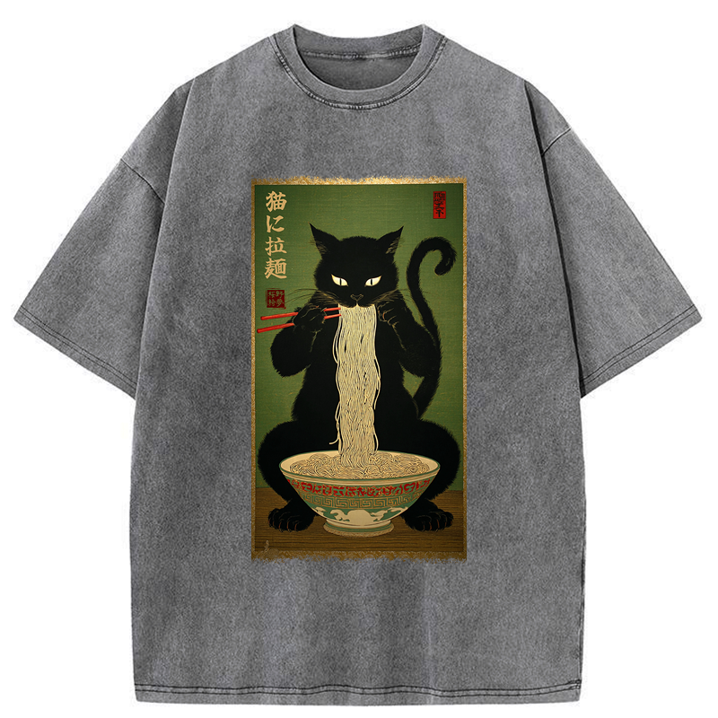 vintage washed cat tee casual wear
