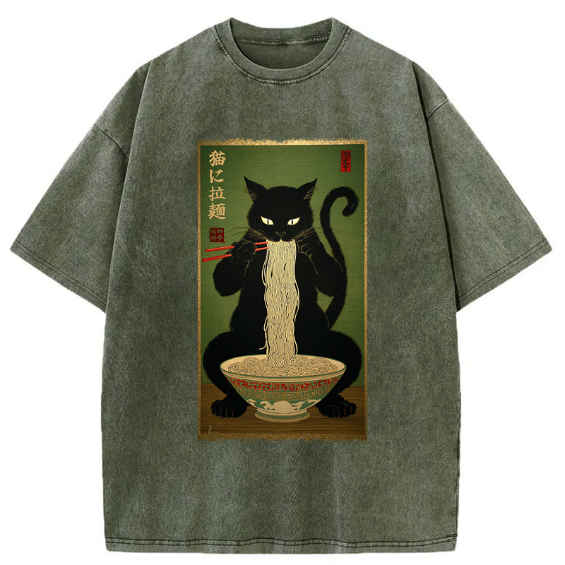 vintage washed cat tee casual wear