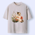 Kyoto-Lion Cute Kimono Cat Flower Artist Washed T-Shirt
