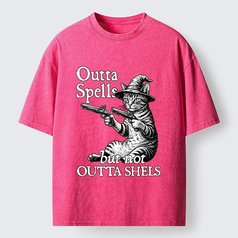 Kyoto-Lion Wizard Cat With Guns Funny Meme Washed T-Shirt