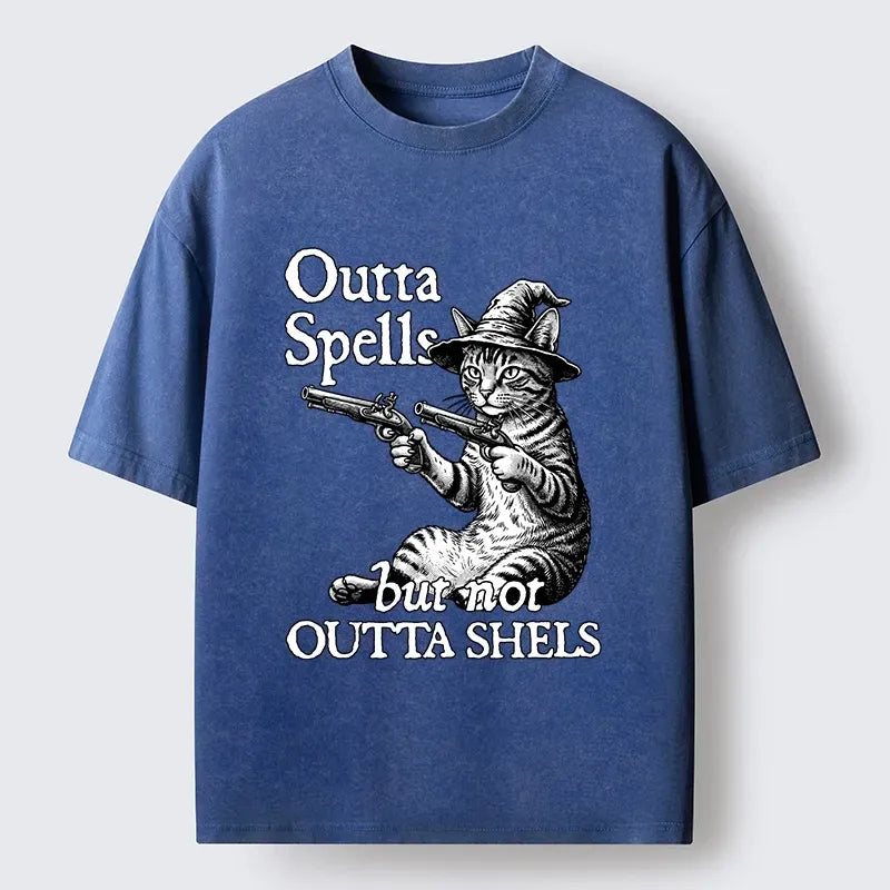 Kyoto-Lion Wizard Cat With Guns Funny Meme Washed T-Shirt
