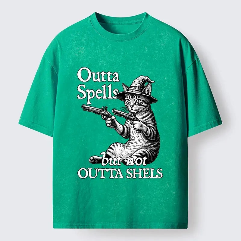 Kyoto-Lion Wizard Cat With Guns Funny Meme Washed T-Shirt