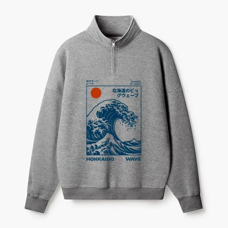 Japanese Wave Half Zip Fleece Sweatshirt