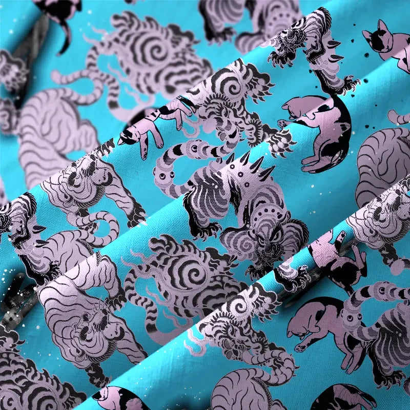 Kyoto-Lion Hundred Tigers Blue Button-up Shirt