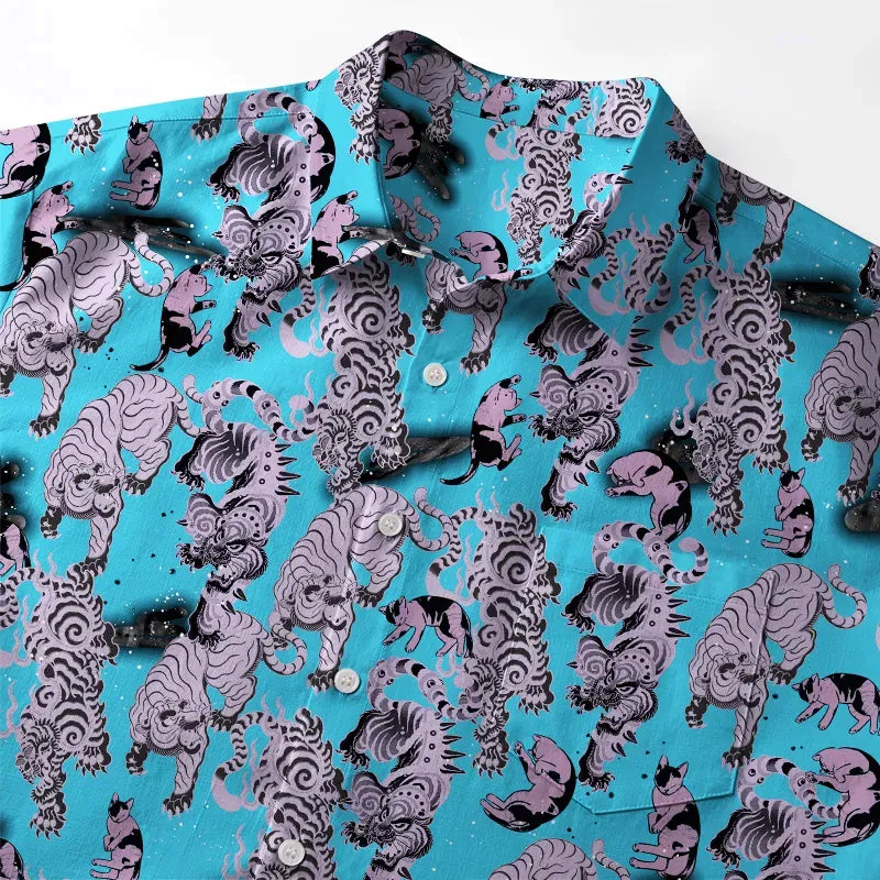 Kyoto-Lion Hundred Tigers Blue Button-up Shirt