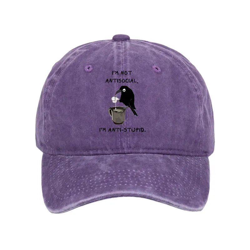 Kyoto-Lion Cool Crow Sips Calm Coffee Alone Washed Cap