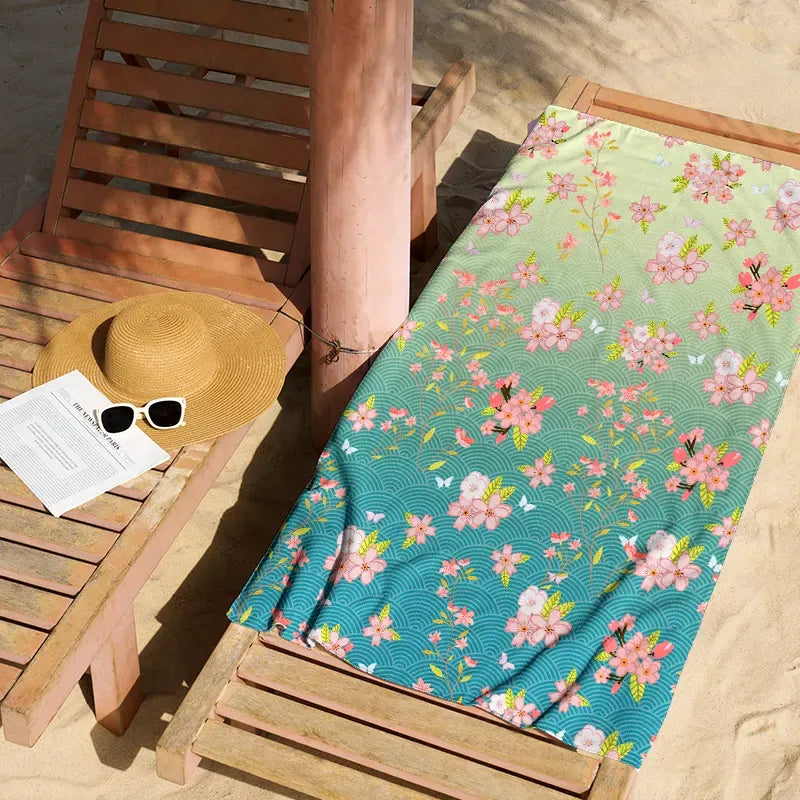 Kyoto-Lion Sakura Blossom Waves Beach Towel