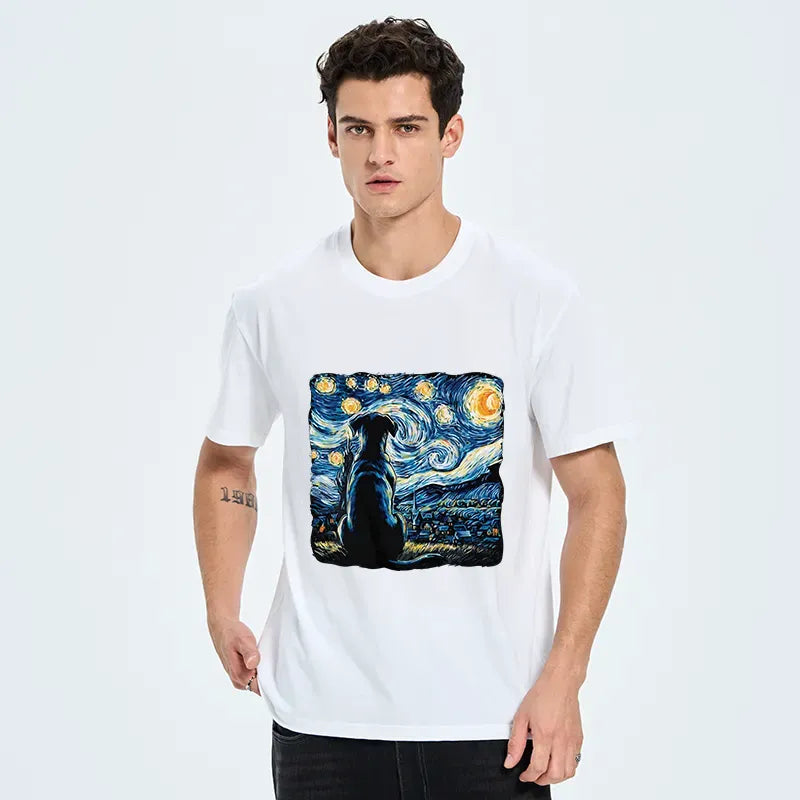 Japanese Starry Night Dog T-Shirt for Daily Wear