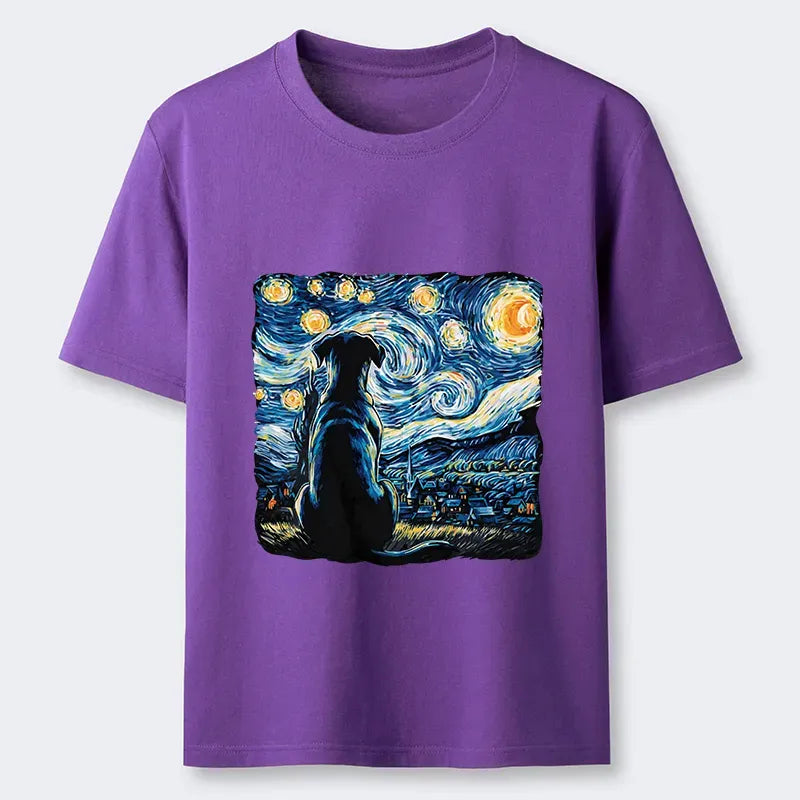 Japanese Starry Night Dog T-Shirt for Daily Wear
