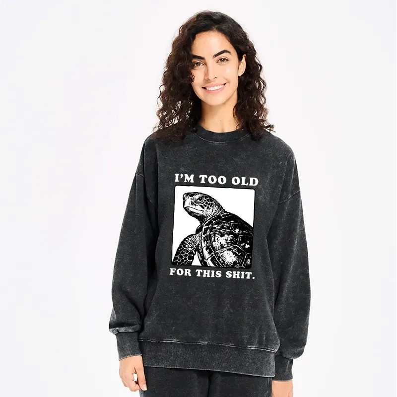 Kyoto-Lion Turtle I Quit Meme Energy Washed Sweatshirt