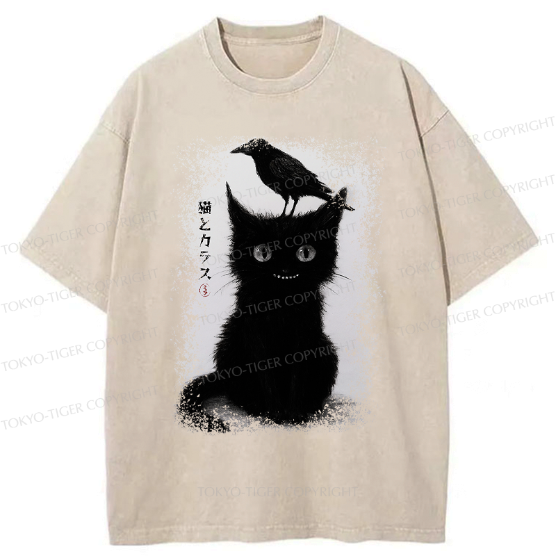 Kyoto Japanese Funny Cat Crow T-Shirt