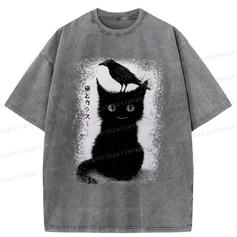 Kyoto Japanese Funny Cat Crow T-Shirt