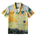 Kyoto-Lion Black Cat Hiding Behind Haystack Aloha Hawaiian Shirt