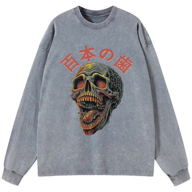 Japanese Skull Washed Long Sleeve T-Shirt