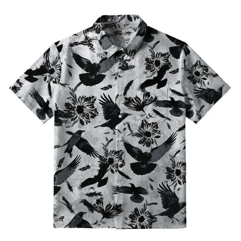 Kyoto-Lion Crows Amongst Blossoms Button-up Shirt